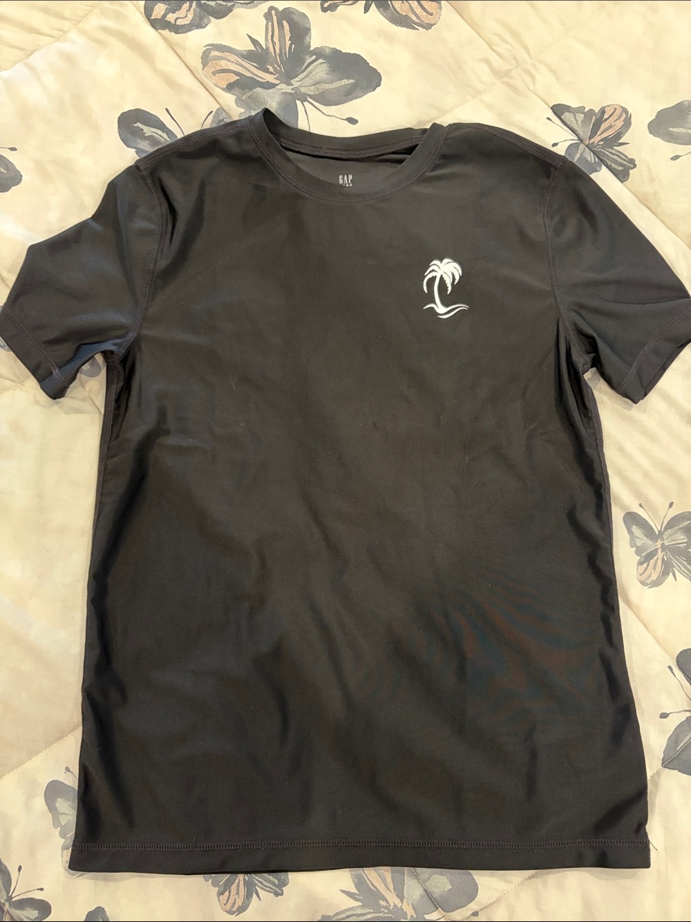 GAP Black rash guard Crew Tee with White Palm Logo